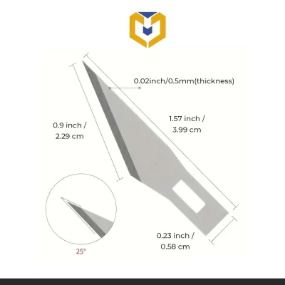 Cuchilla de cutter tipo bisturí Nº11 con medidas detalladas – pack x5 unidades